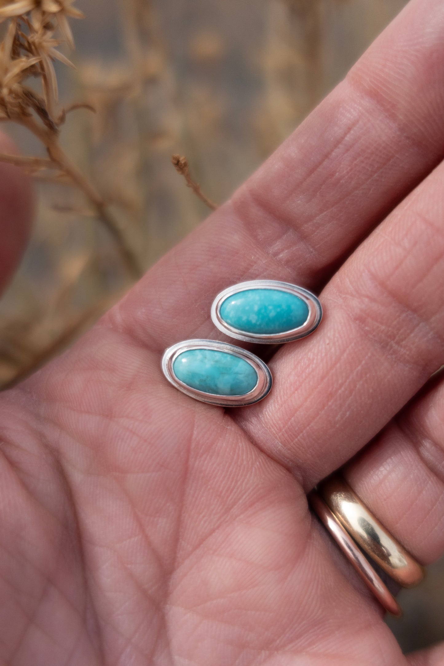 Oval Kingman Turquoise Handmade Stud Earrings
