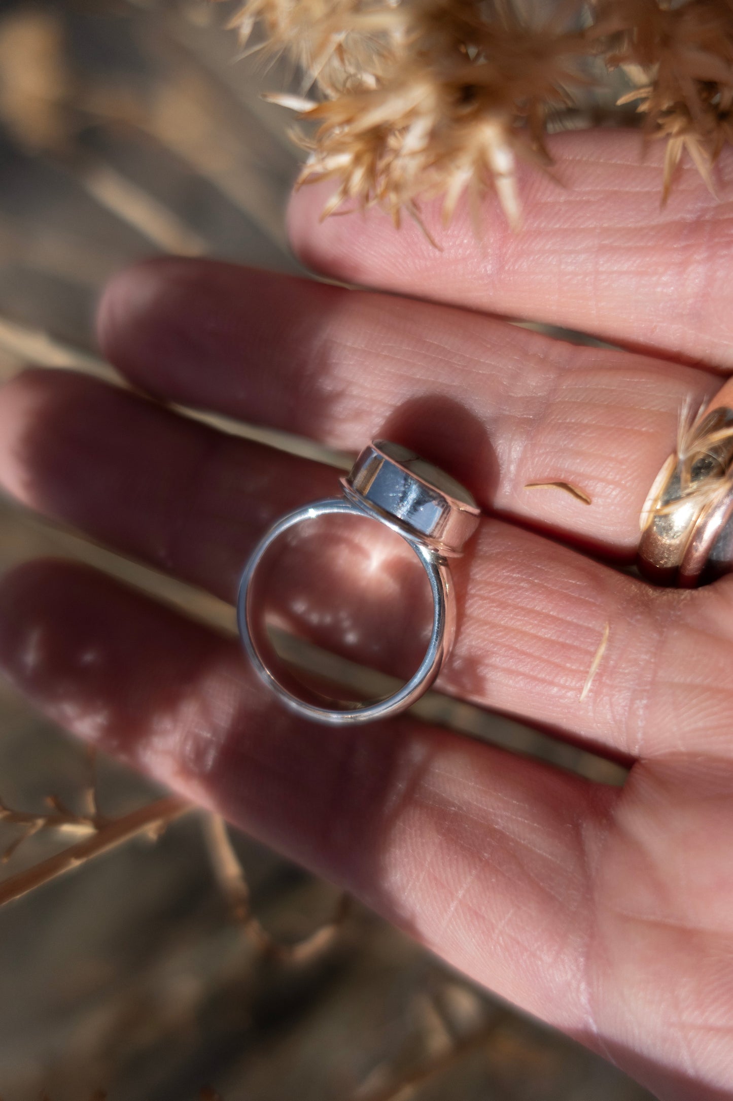 Earthy Damele Turquoise Half Round Handmade Ring size 7