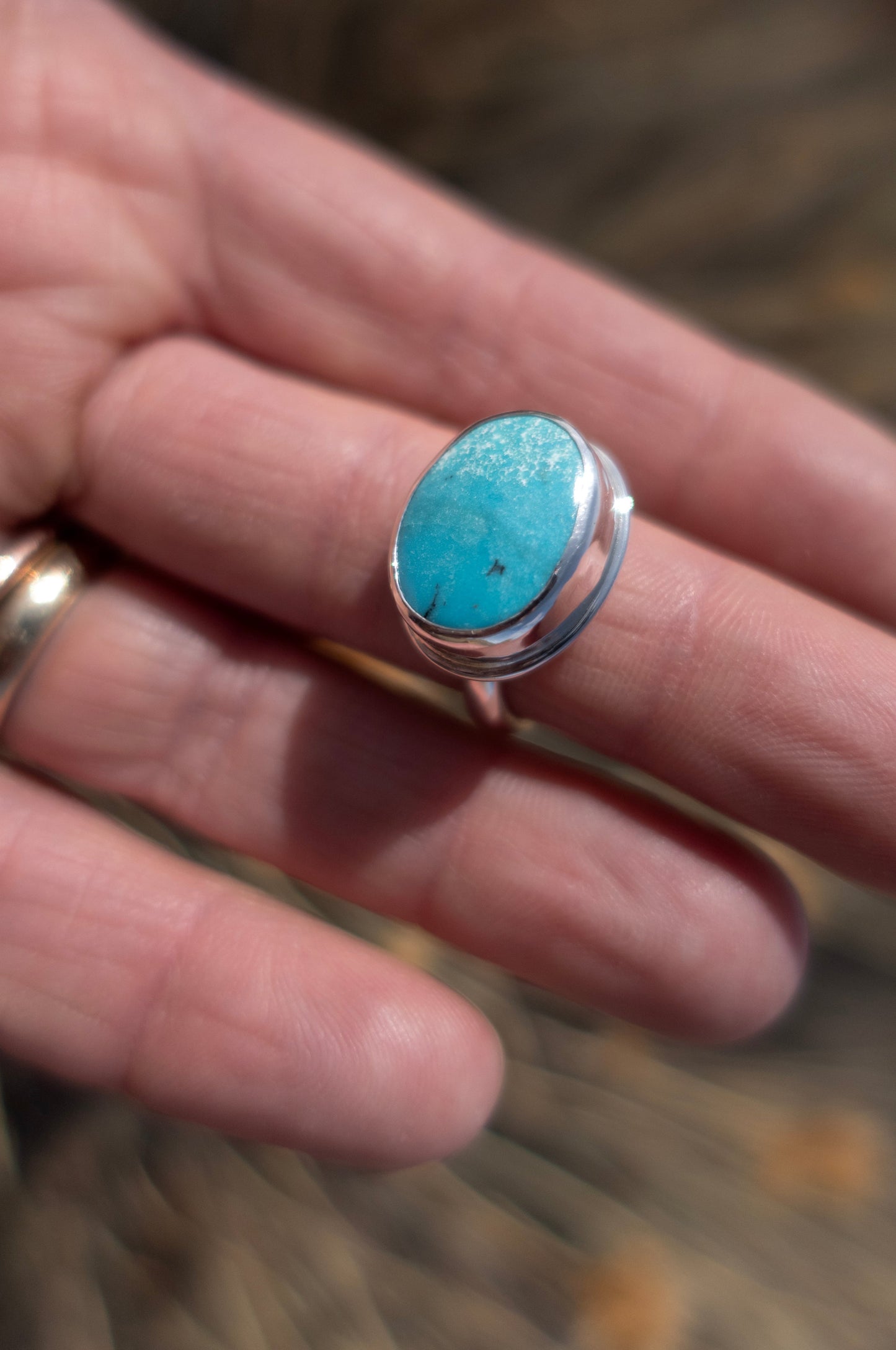 Bright Snowy Blue Oval Turquoise Ring size 6.25