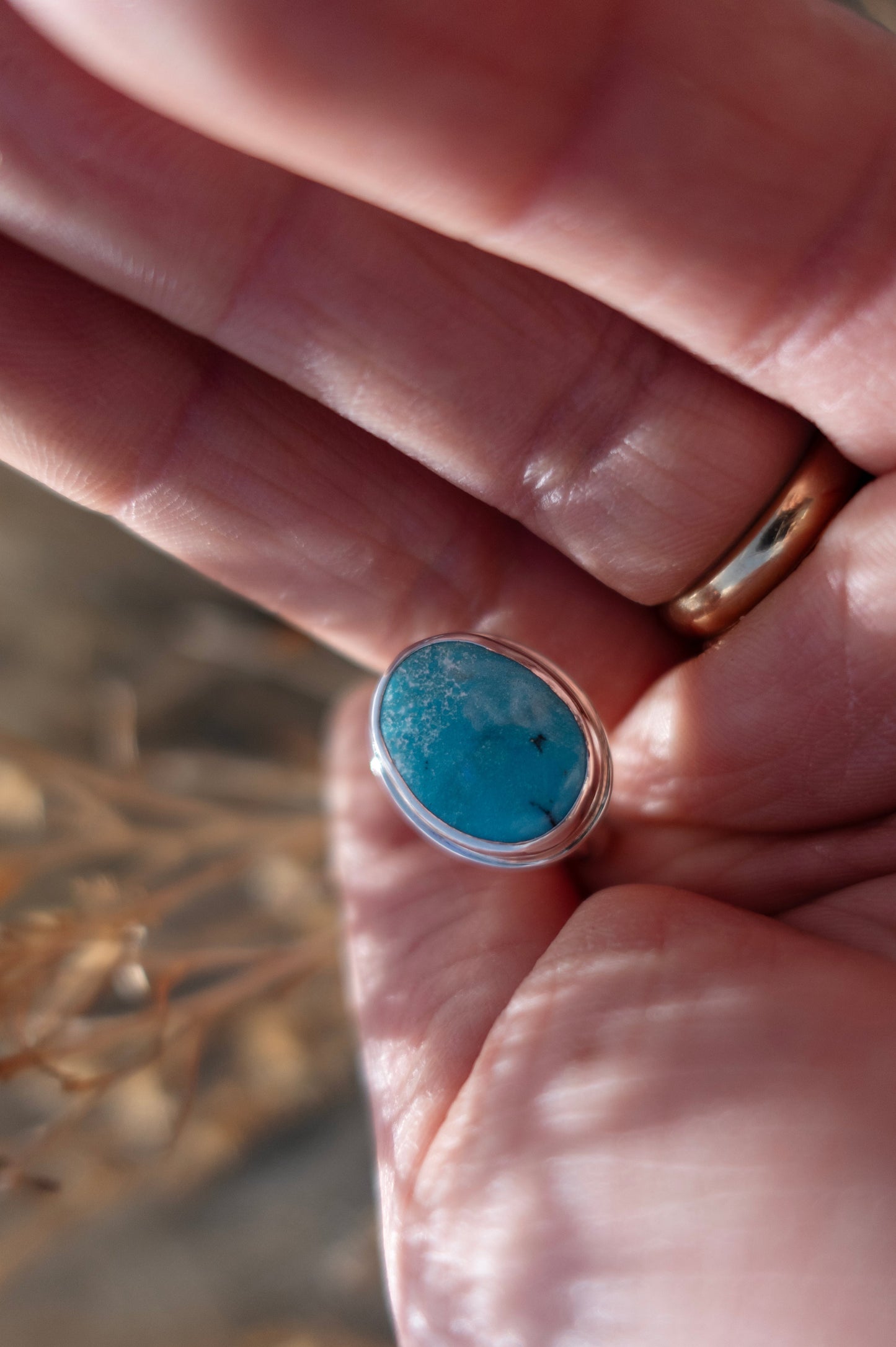 Bright Snowy Blue Oval Turquoise Ring size 6.25