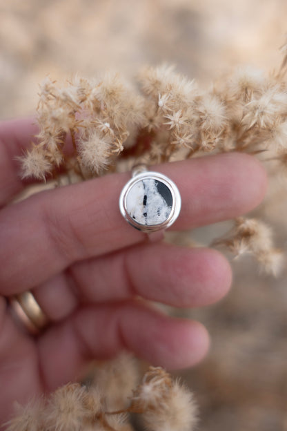 Round White Buffalo size 6 Sterling Silver Ring