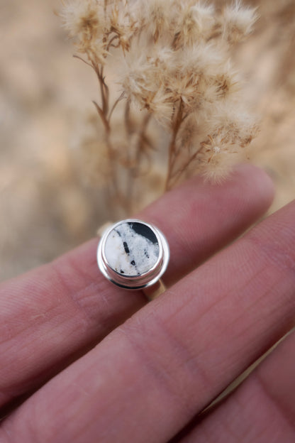 Round White Buffalo size 6 Sterling Silver Ring