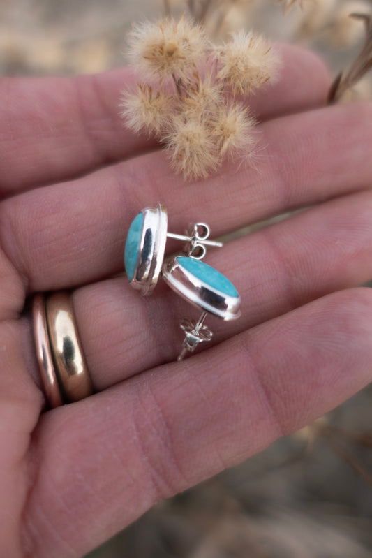 Oval Kingman Turquoise Handmade Stud Earrings