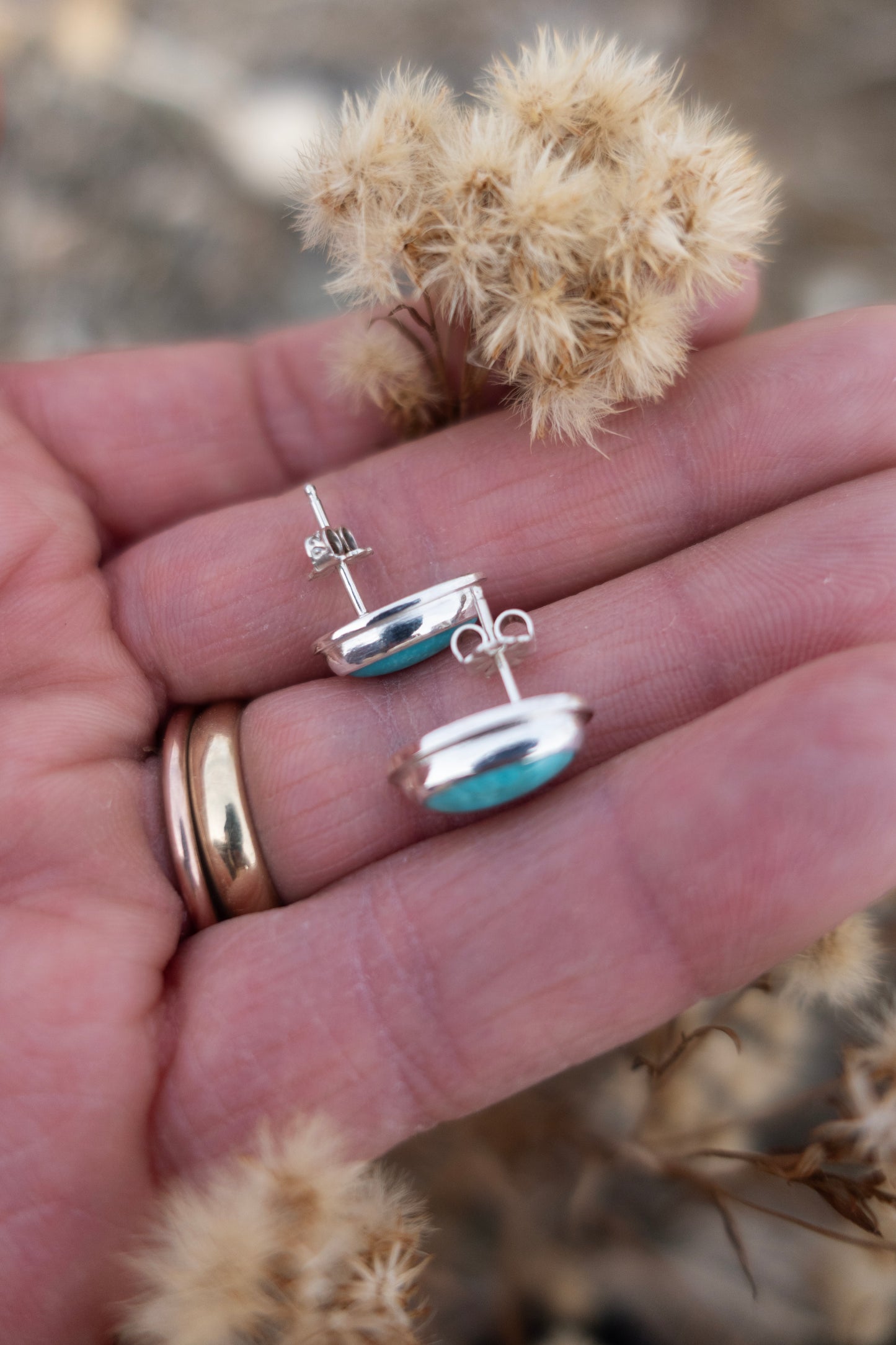 Oval Kingman Turquoise Handmade Stud Earrings