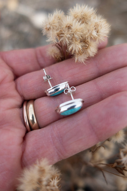 Oval Kingman Turquoise Handmade Stud Earrings