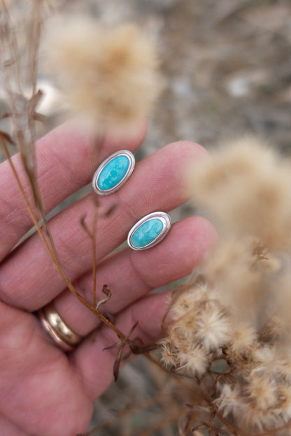 Oval Kingman Turquoise Handmade Stud Earrings