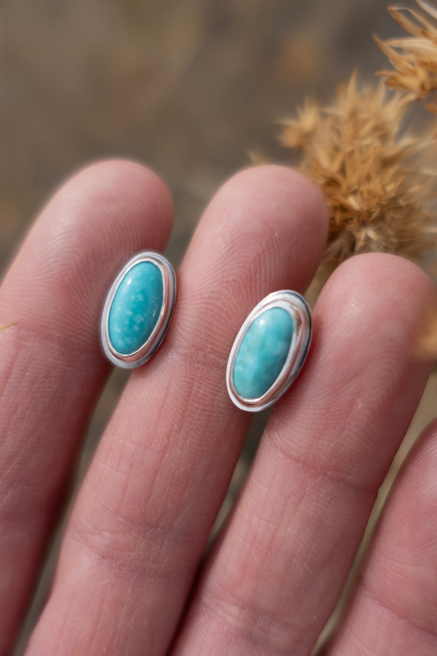 Oval Kingman Turquoise Handmade Stud Earrings