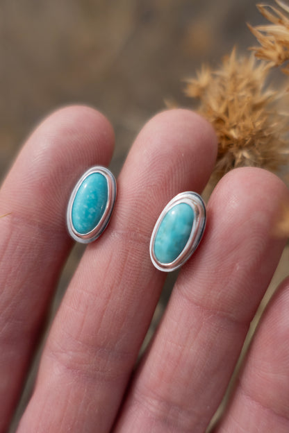 Oval Kingman Turquoise Handmade Stud Earrings