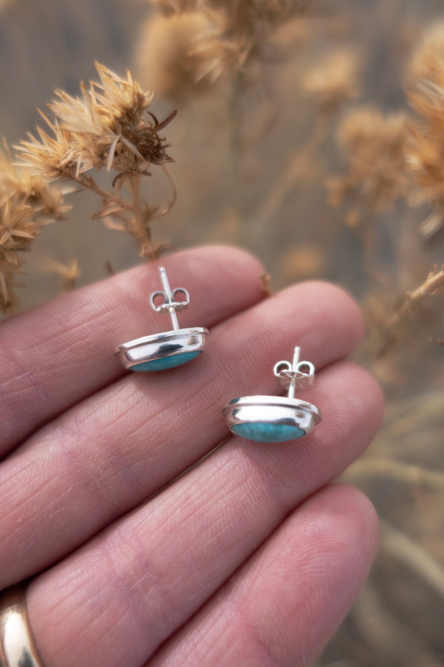 Oval Kingman Turquoise Handmade Stud Earrings