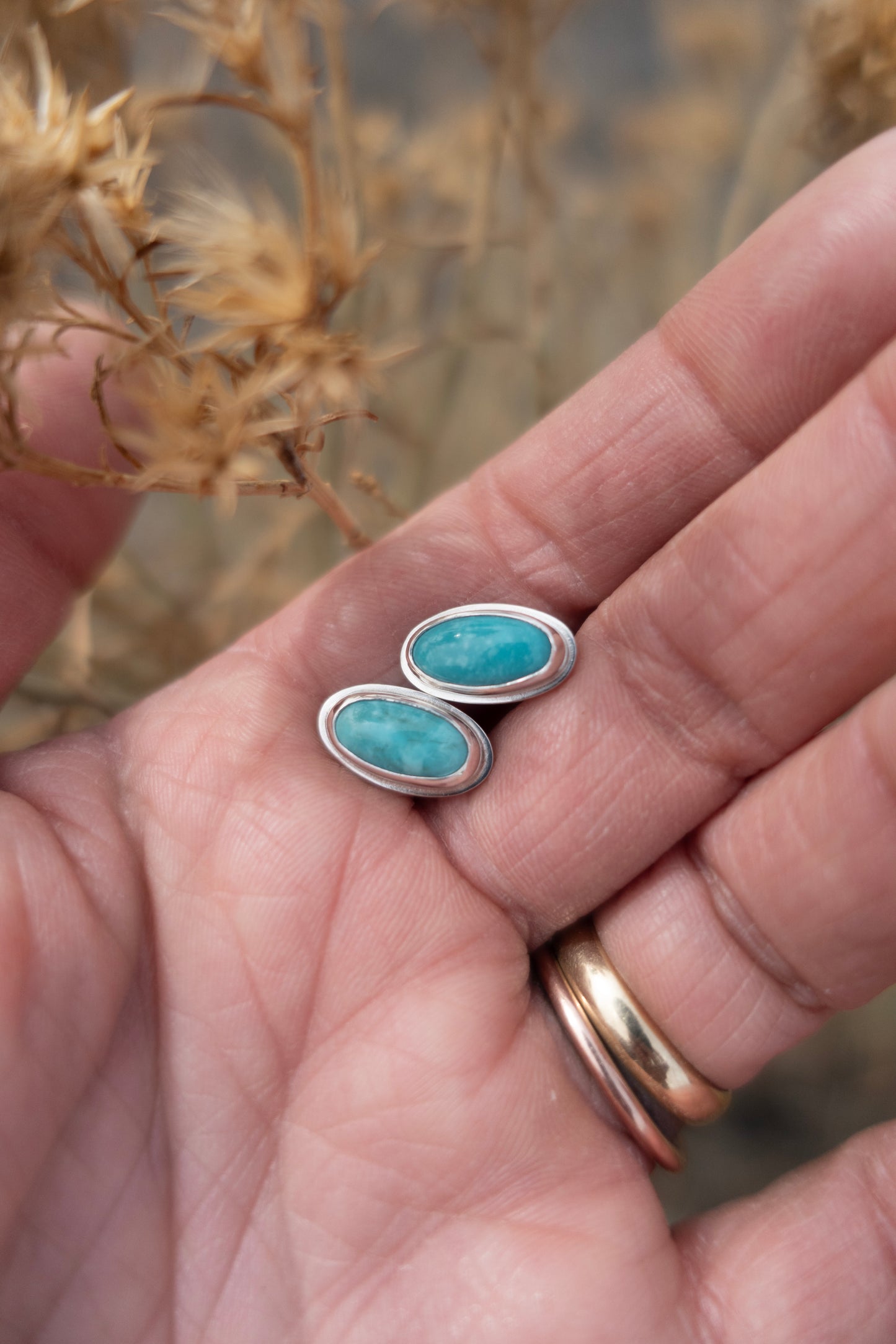 Oval Kingman Turquoise Handmade Stud Earrings