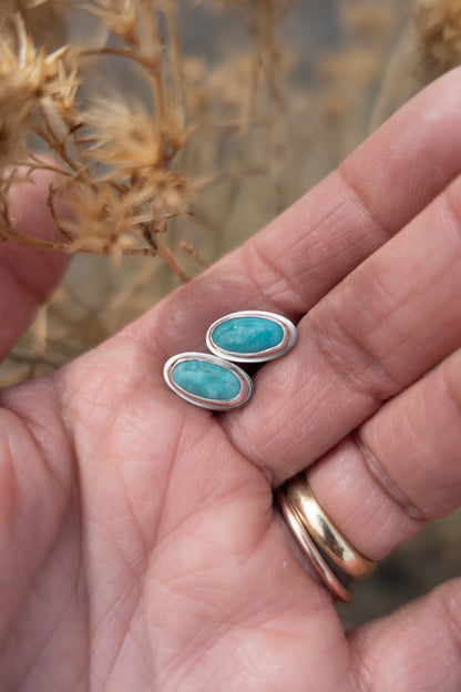 Oval Kingman Turquoise Handmade Stud Earrings