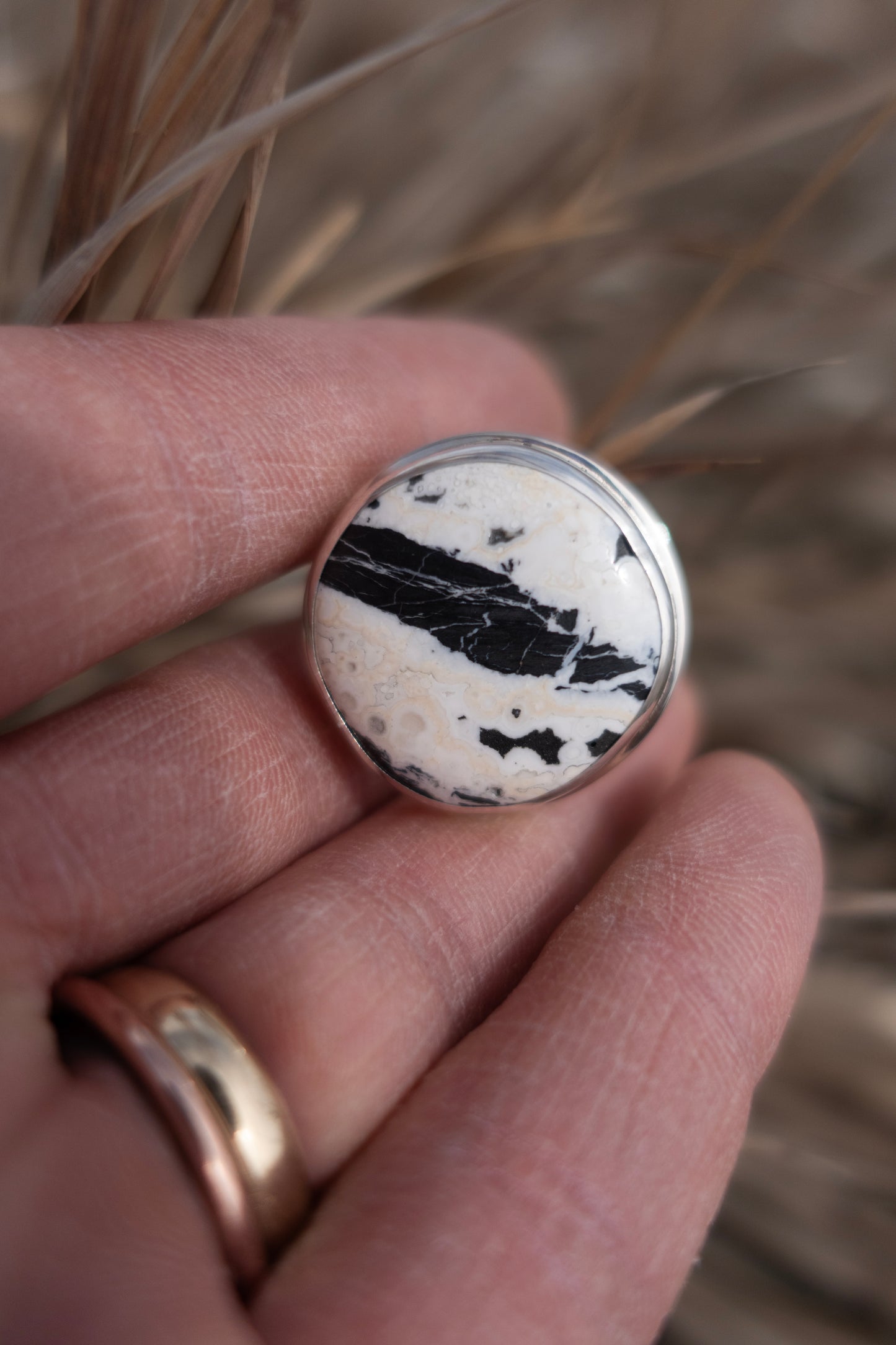 Large Round White Buffalo size 6.5 Ring