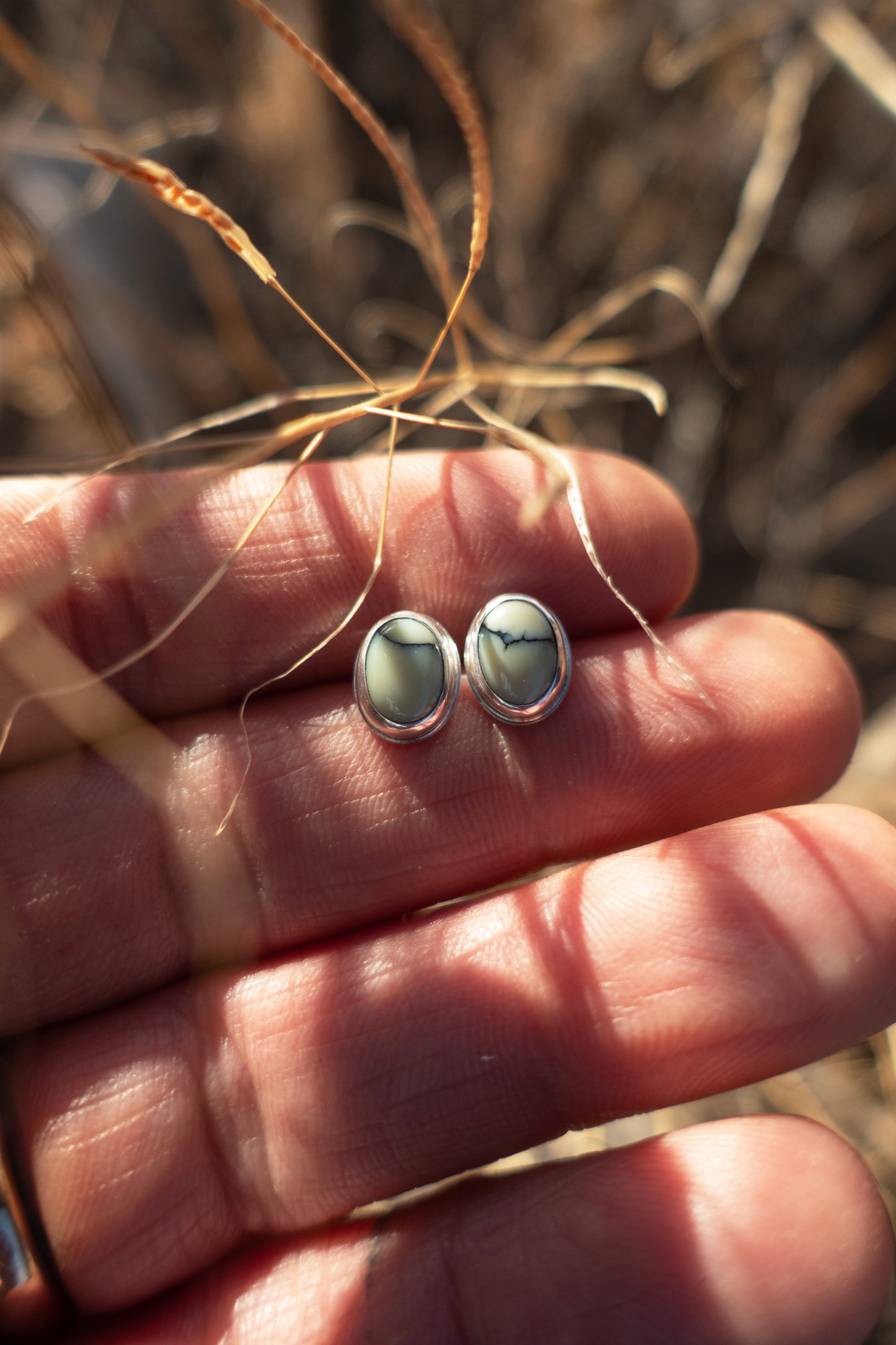 New Lander Variscite Oval Stud Earrings