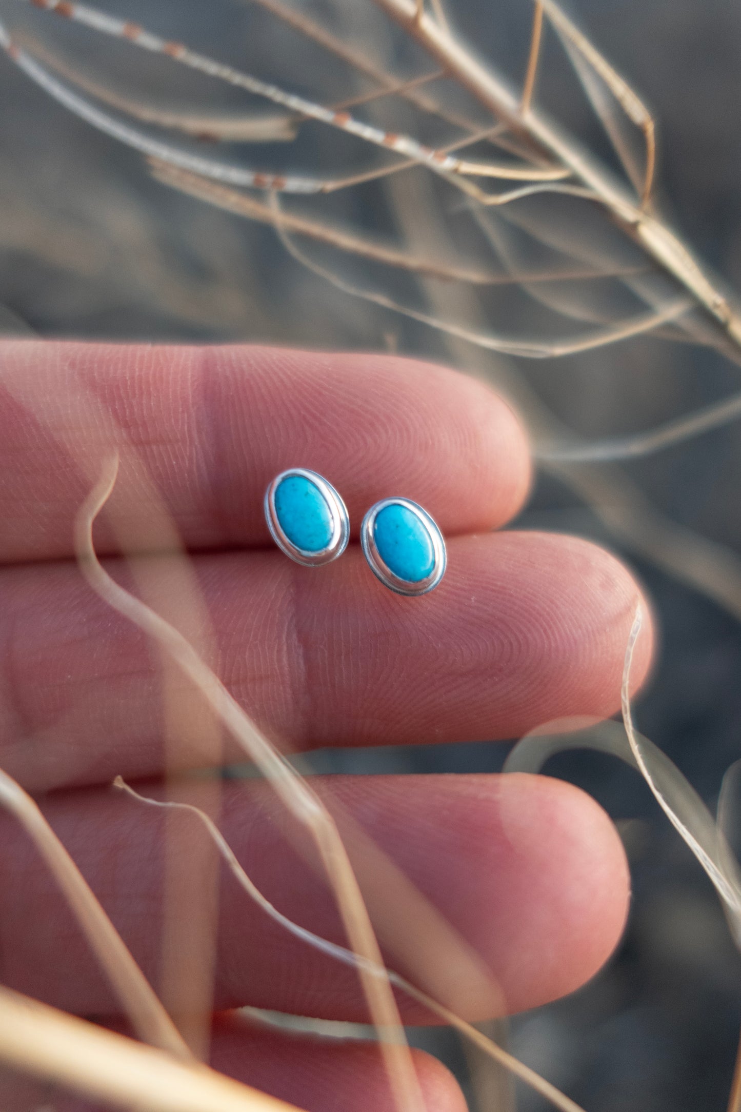 Kingman Tiny Turquoise Oval Stud Earrings