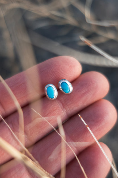 Kingman Tiny Turquoise Oval Stud Earrings