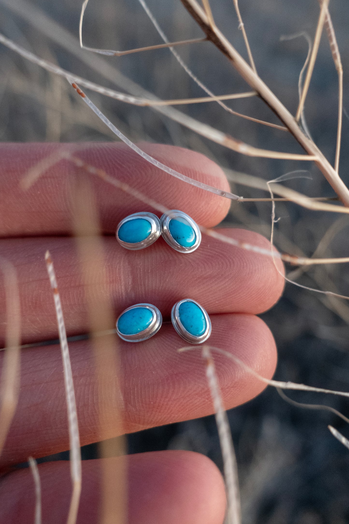 Kingman Tiny Turquoise Oval Stud Earrings